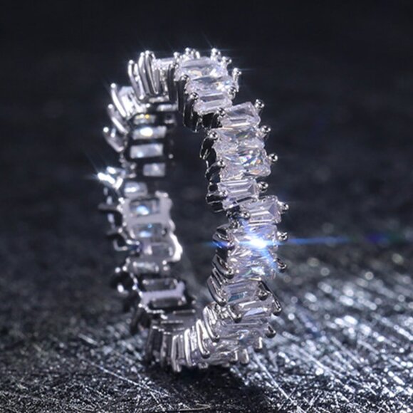 Handmade Rectangle Combined Gemstones Eternity Silver Ring for Women, VIP416 - Picture 1 of 2